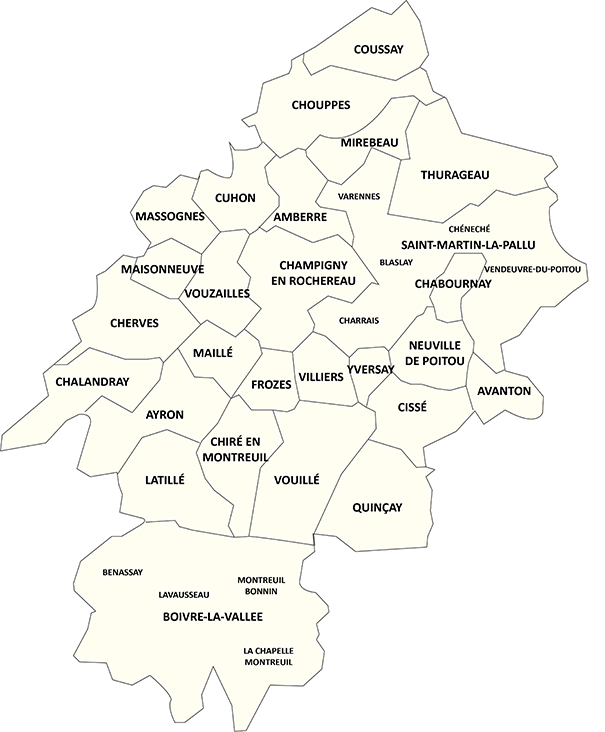 Carte Communauté de Communes du Haut-Poitou 2018 après fusion