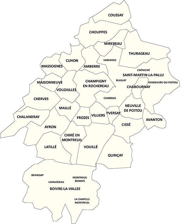 Carte Communauté de Communes du Haut-Poitou 2018 après fusion